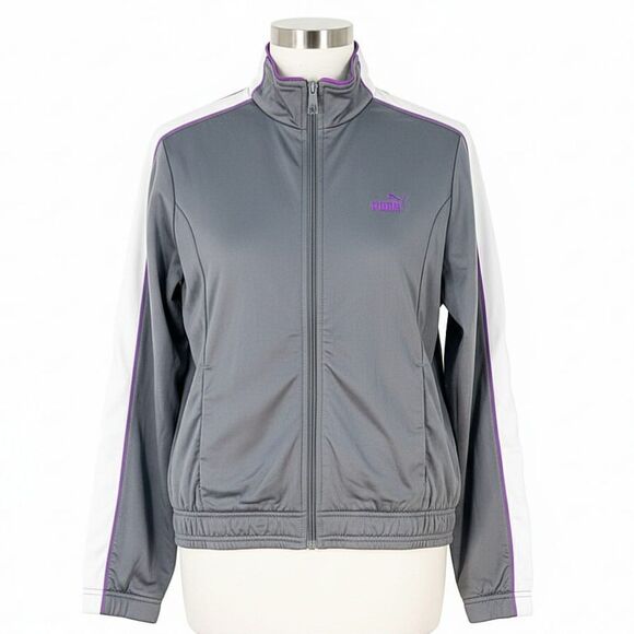 VTG 90s Y2K Puma Track Jacket Windbreaker Full Zip Gray White Purple 62200 Sz M - Picture 4 of 13